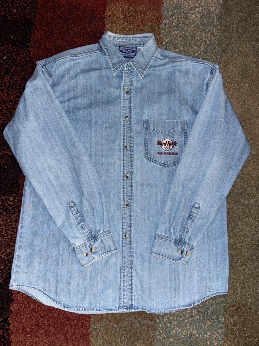 VTG Hard Rock Cafe San Francisco Denim Shirt Men XL  Button Long Sleeve 90s
